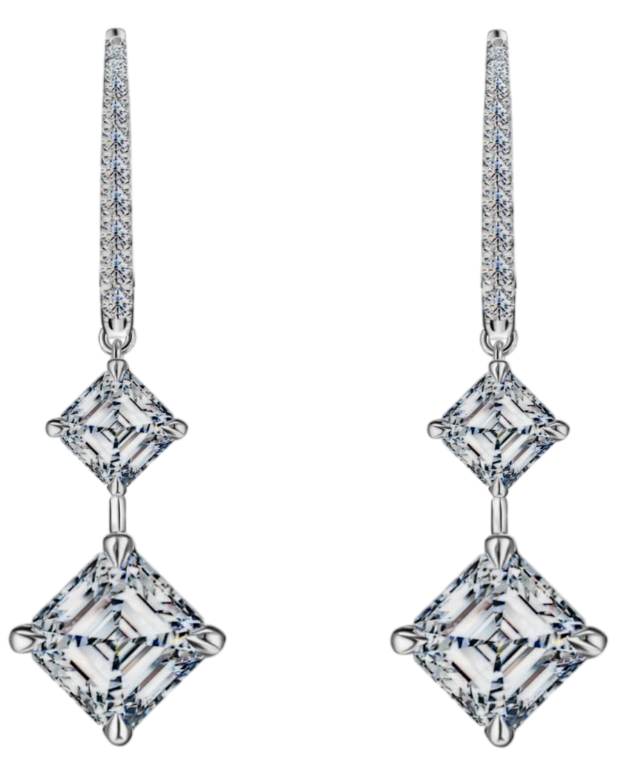 GIA Серьги 1,00/1,03 Ct. F/vs1 X 0,54/0,54 Ct. F/vs1 (asscher Cut)