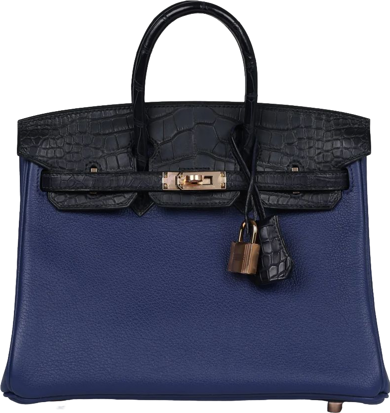 Hermes Birkin 25 Bleu Saphir Taurillion Novillo and Bleu Marine Matte Alligator Touch Rose Gold Hardware