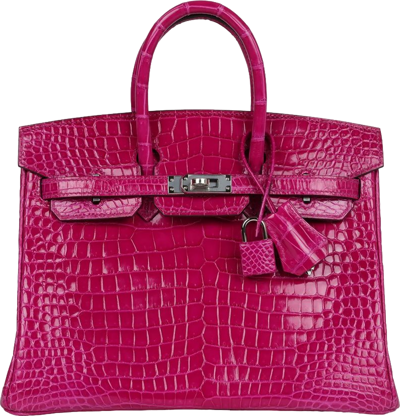 Hermes Birkin 25 Rose Sheherazade Shiny Porosus Crocodile Palladium Hardware