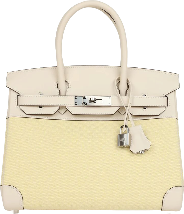 Hermes Birkin 30 Nata Swift and Jaune Poussin Toile Palladium Hardware