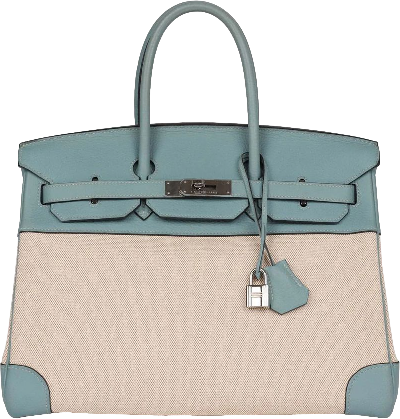 Hermes Birkin 35 Toile H and Ciel Clemence Palladium Hardware