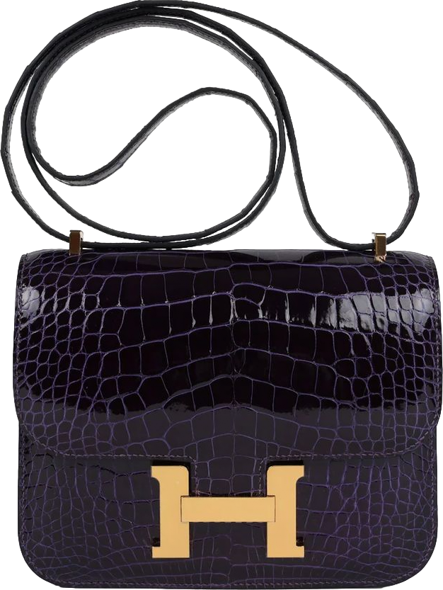 Hermes Constance 18 Amethyst Shiny Alligator Mississippiensis Gold Hardware