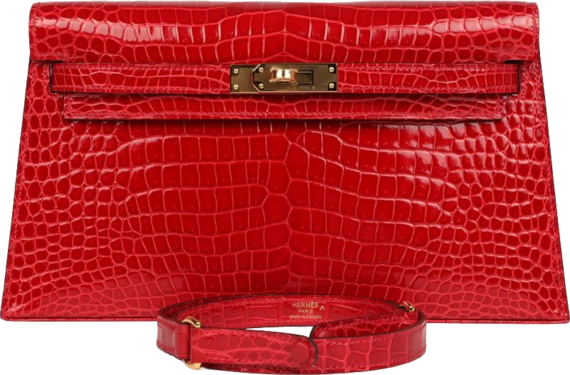 Hermes Kelly Elan Braise Shiny Porosus Crocodile Gold Hardware