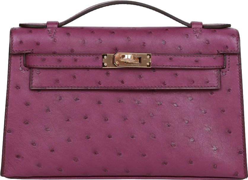 Hermes Kelly Pochette Anemone Ostrich Permabrass Hardware