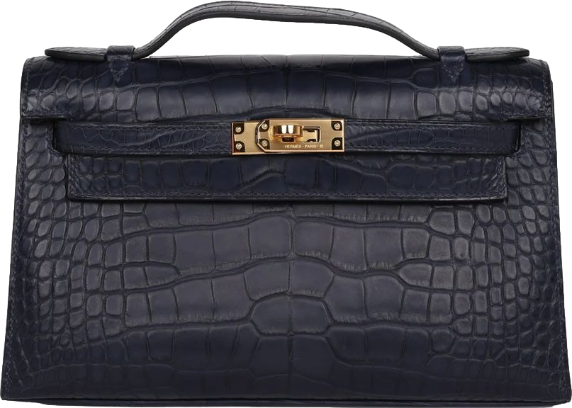 Hermes Kelly Pochette Bleu Indigo Matte Alligator Gold Hardware