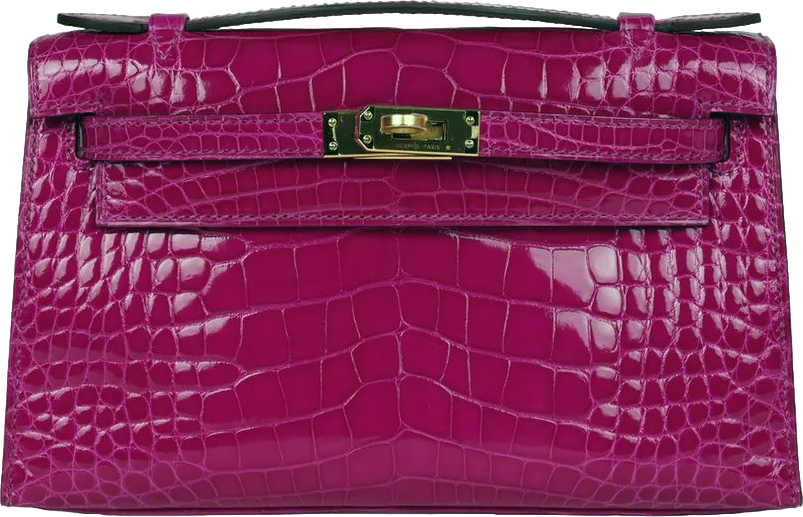 Hermes Kelly Pochette Rose Scheherazade Shiny Alligator Gold Hardware