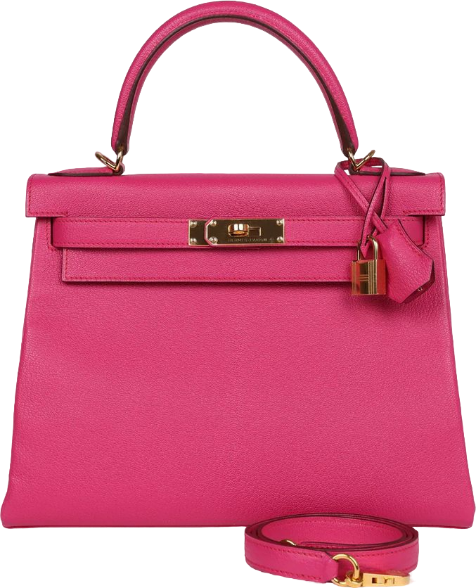 Hermes Kelly Retourne 28 Rose Shocking Chevre Gold Hardware