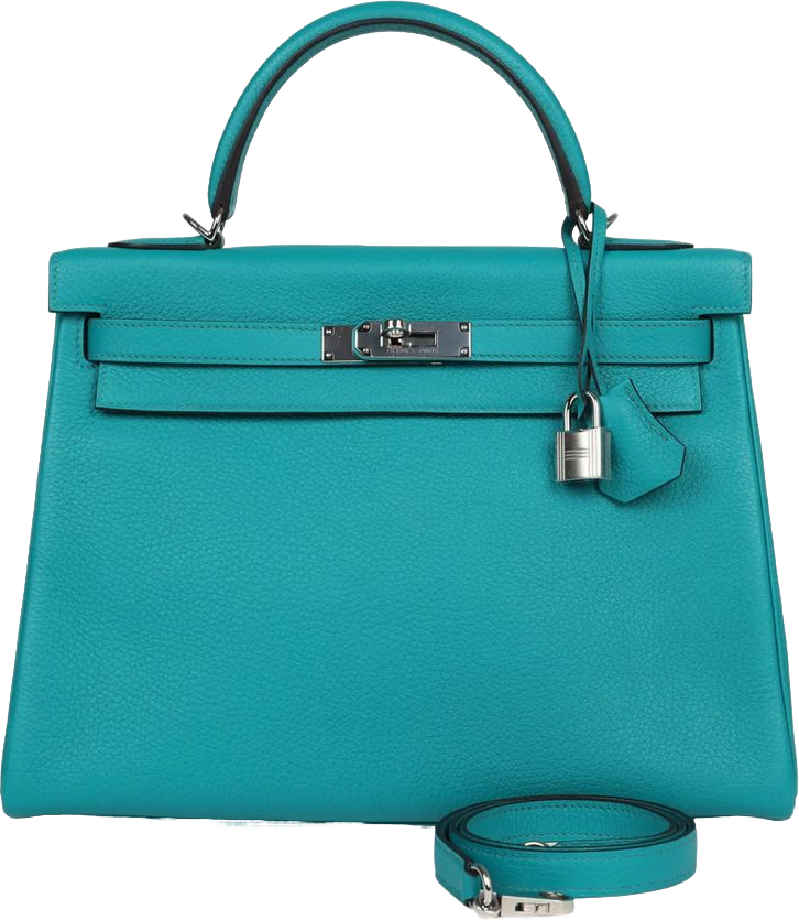 Hermes Kelly Retourne 32 Bleu Paon Clemence Palladium Hardware