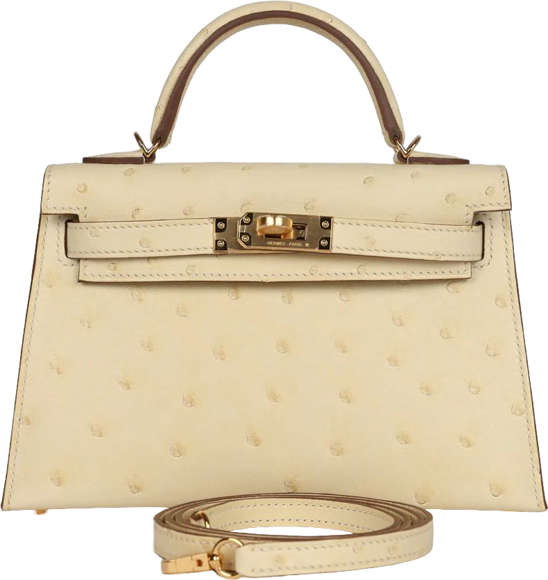 Hermes Kelly Sellier 20 Vanille Ostrich Gold Hardware