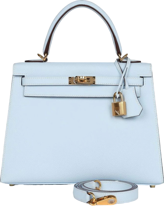 Hermes Kelly Sellier 25 Bleu Brume Epsom Gold Hardware