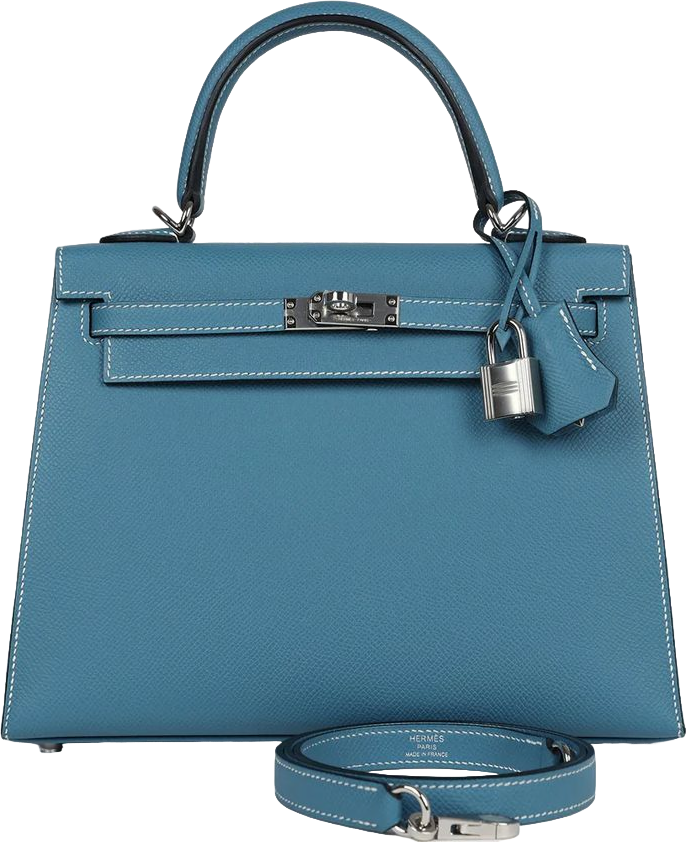 Hermes Kelly Sellier 25 Blue Jean Epsom Palladium Hardware