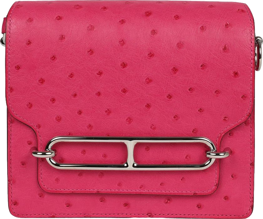 Hermes Mini Roulis Rose Tyrien Ostrich Palladium Hardware