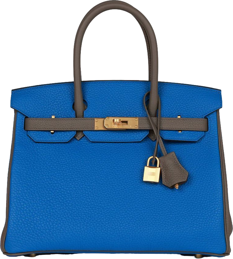 Hermes Special Order (HSS) Birkin 30 Bleu Electric and Etain Clemence Brushed Gold Hardware