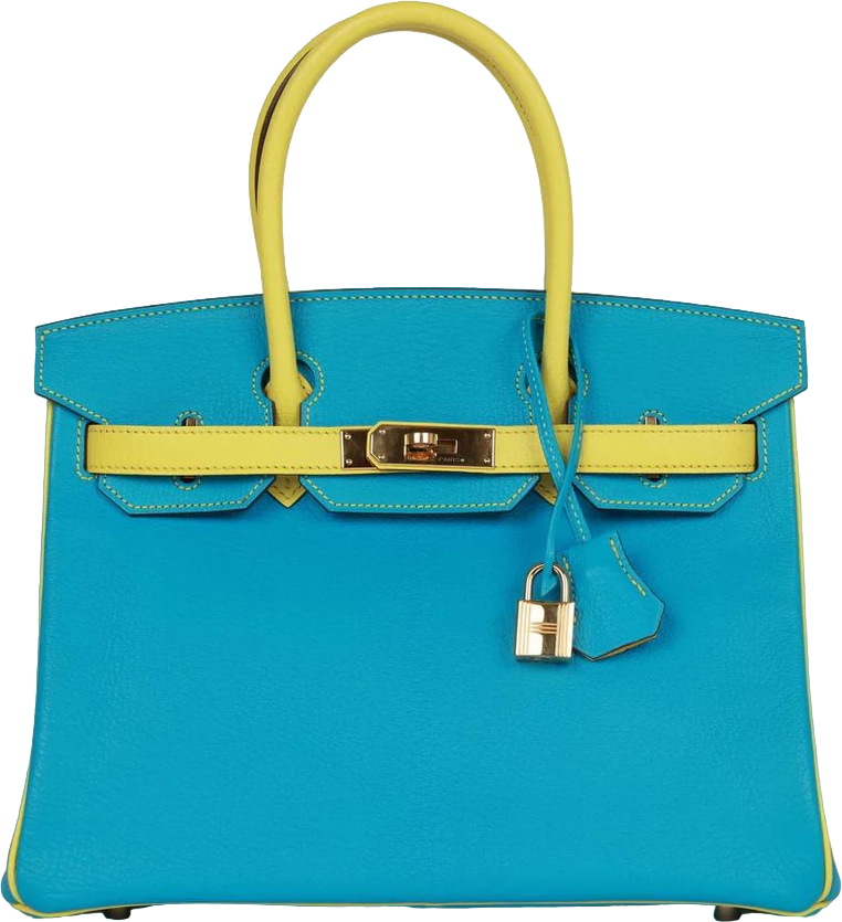 Hermes Special Order (HSS) Birkin 30 Bleu Turquoise and Lime Chevre Gold Hardware