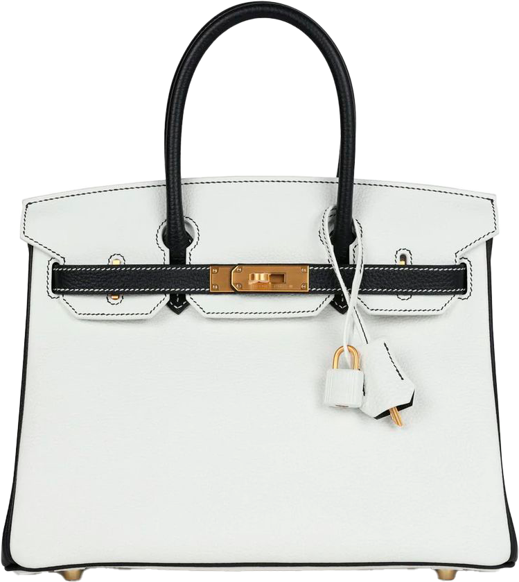Hermes Special Order (HSS) Birkin 30 White and Black Clemence Brushed Gold Hardware