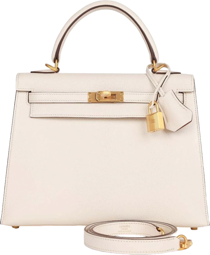 Hermes Special Order (HSS) Kelly Sellier 25 Nata Verso Chevre Brushed Gold Hardware