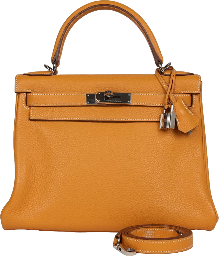 Pre-Owned Hermes Kelly Retourne 28 Moutarde Clemence Palladium Hardware