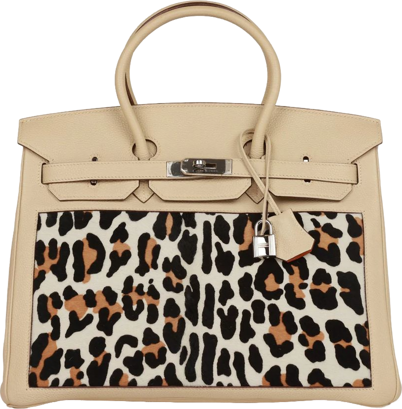 Vintage Hermes Birkin 35 Parchemin Togo and Leopard Troika Palladium Hardware