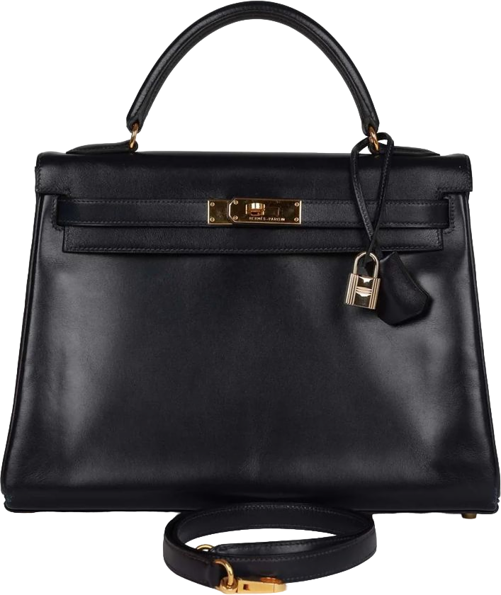 Vintage Hermes Kelly Retourne 32 Navy Box Gold Hardware