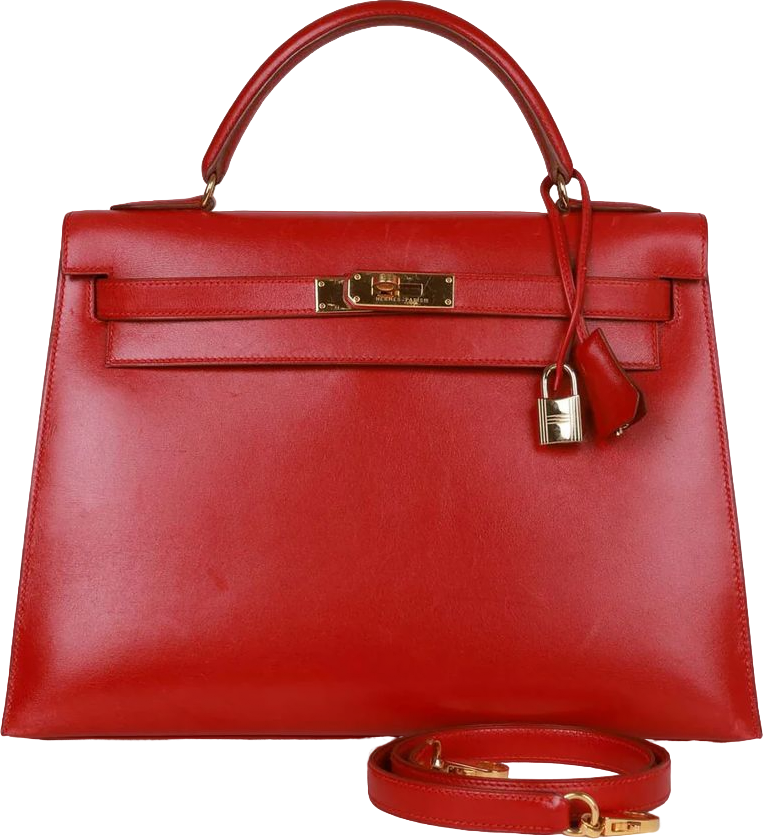 Vintage Hermes Kelly Sellier 32 Rouge Vif Box Gold Hardware