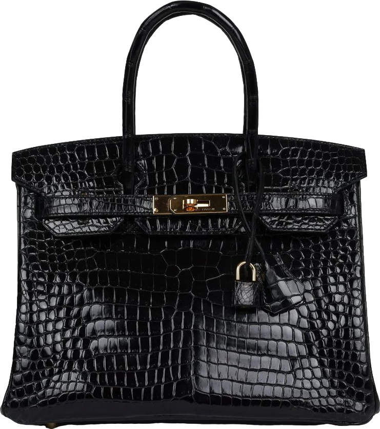 Hermes Birkin 30 Black Shiny Porosus Crocodile Gold Hardware
