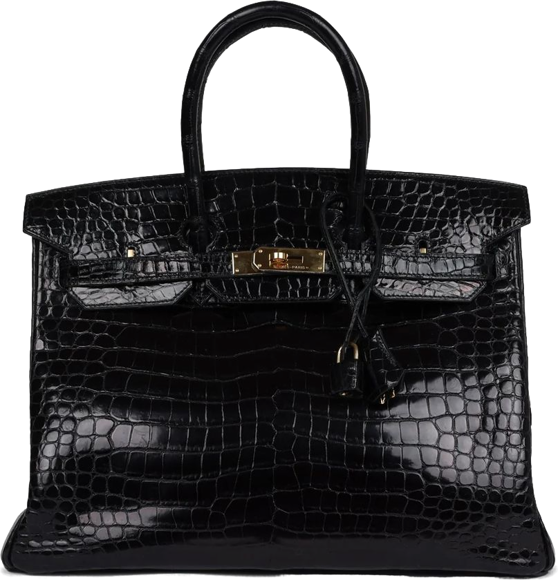 Hermes Birkin 35 Black Shiny Porosus Crocodile Gold Hardware
