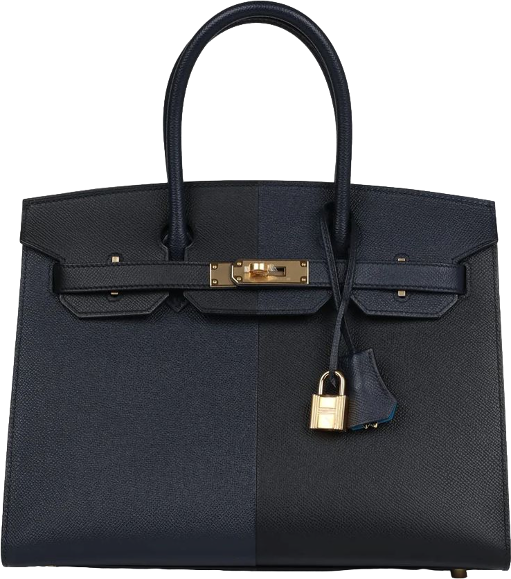 Hermes Casaque Birkin Sellier 30 Black, Bleu Indigo and Bleu Zanzibar Epsom Gold Hardware