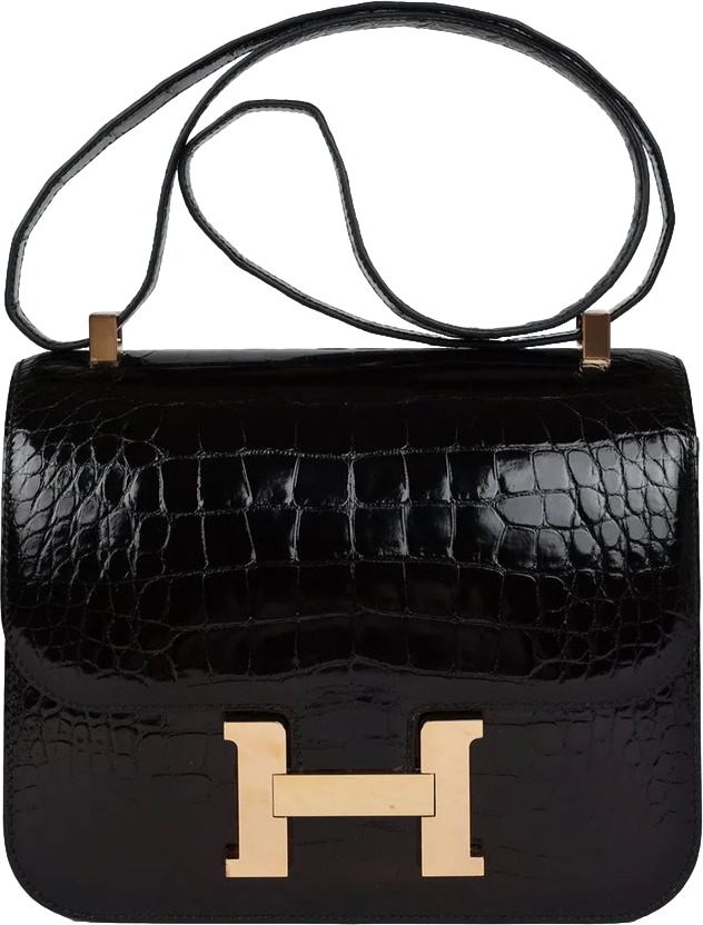 Hermes Constance 24 Black Shiny Alligator Rose Gold Hardware