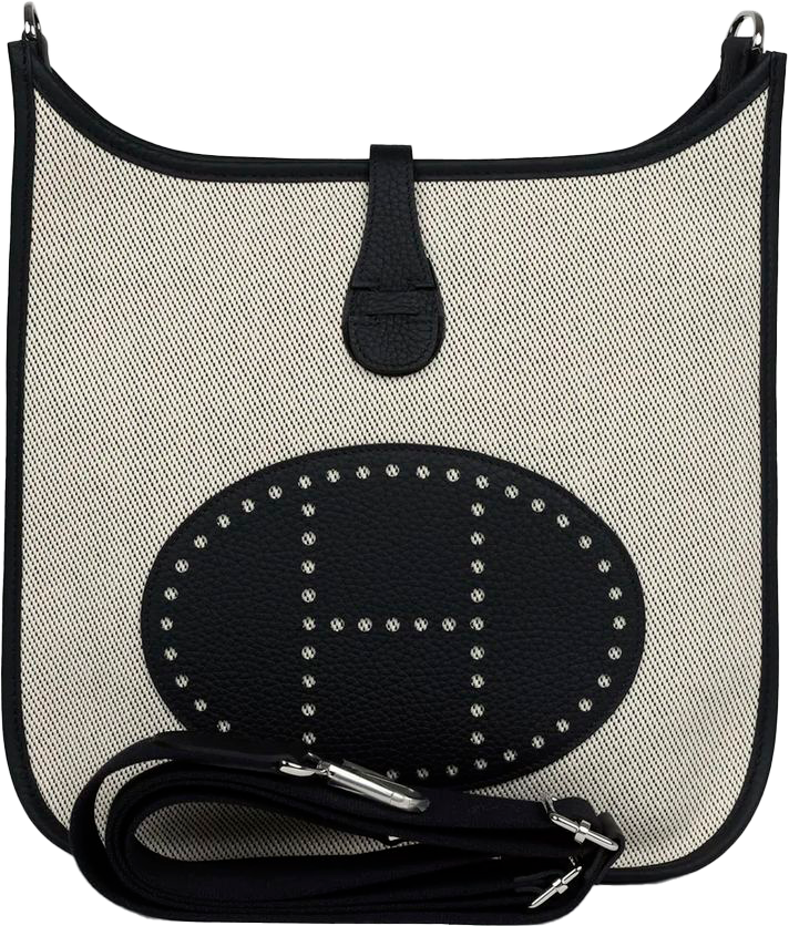 Hermes Evelyne III PM Black Clemence and Toile Palladium Hardware