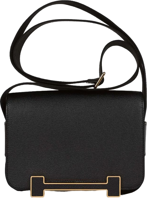 Hermes Geta Black Chevre Gold Hardware
