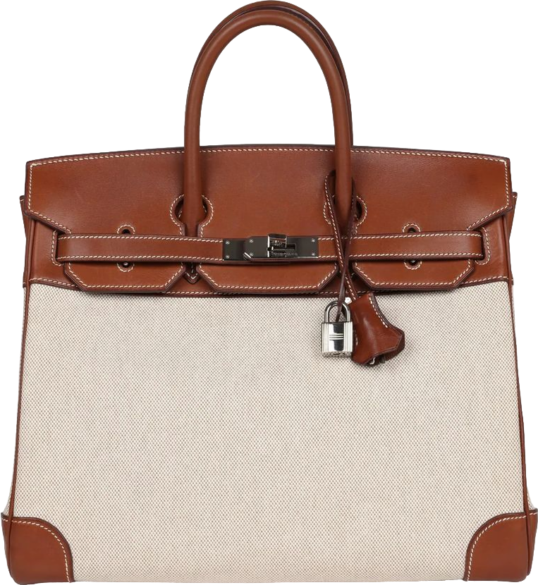 Hermes HAC Birkin 32 Toile and Fauve Barenia Palladium Hardware
