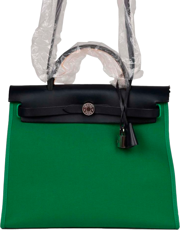 Hermes Herbag Zip PM 31 Bambou Toile H/Bleu Indigo Vache Hunter Palladium Hardware
