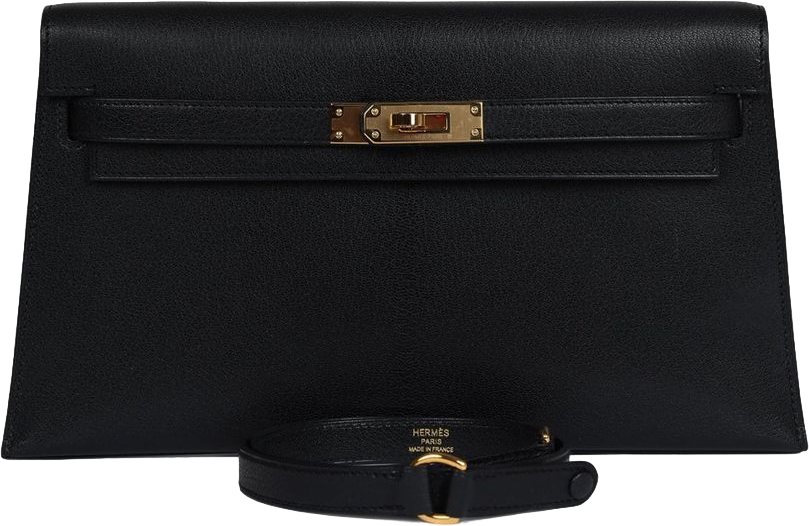 Hermes Kelly Elan Black Chevre Chamkila Gold Hardware