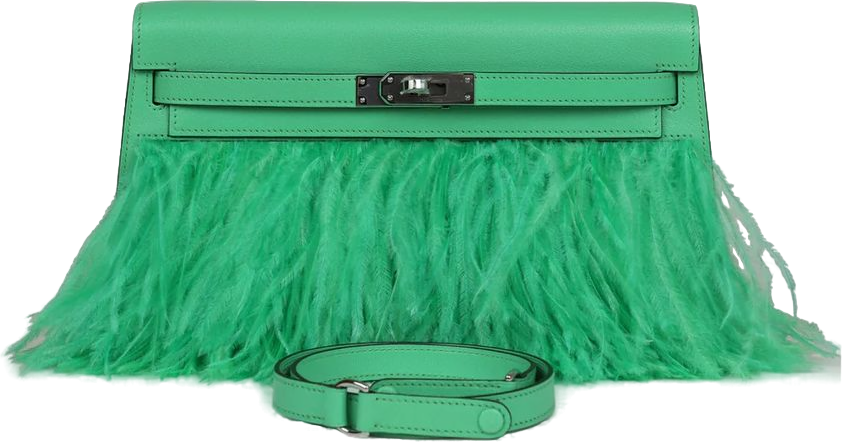 Hermes Kelly Elan Foile Vert Comics Chevre and Ostrich Feather Palladium Hardware