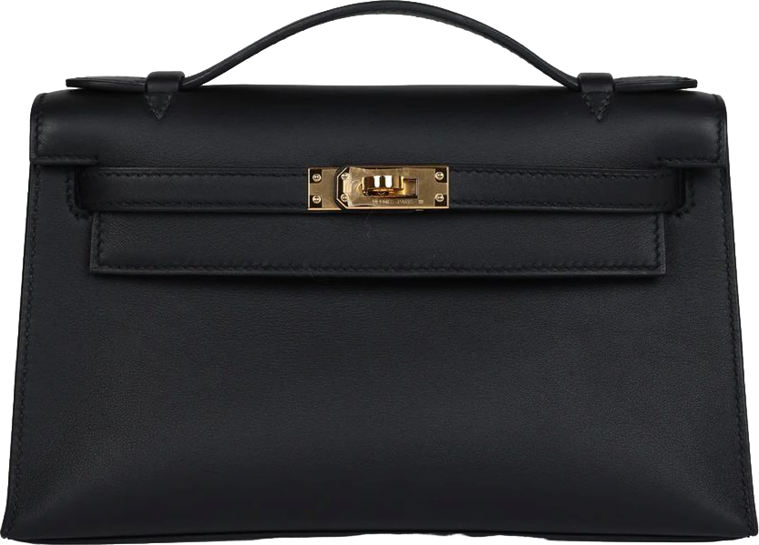 Hermes Kelly Pochette Black Swift Gold Hardware