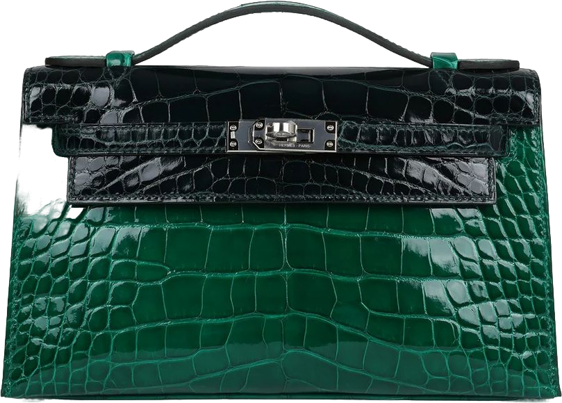 Hermes Kelly Pochette Emerald and Vert Rousseau Shiny Alligator Palladium Hardware