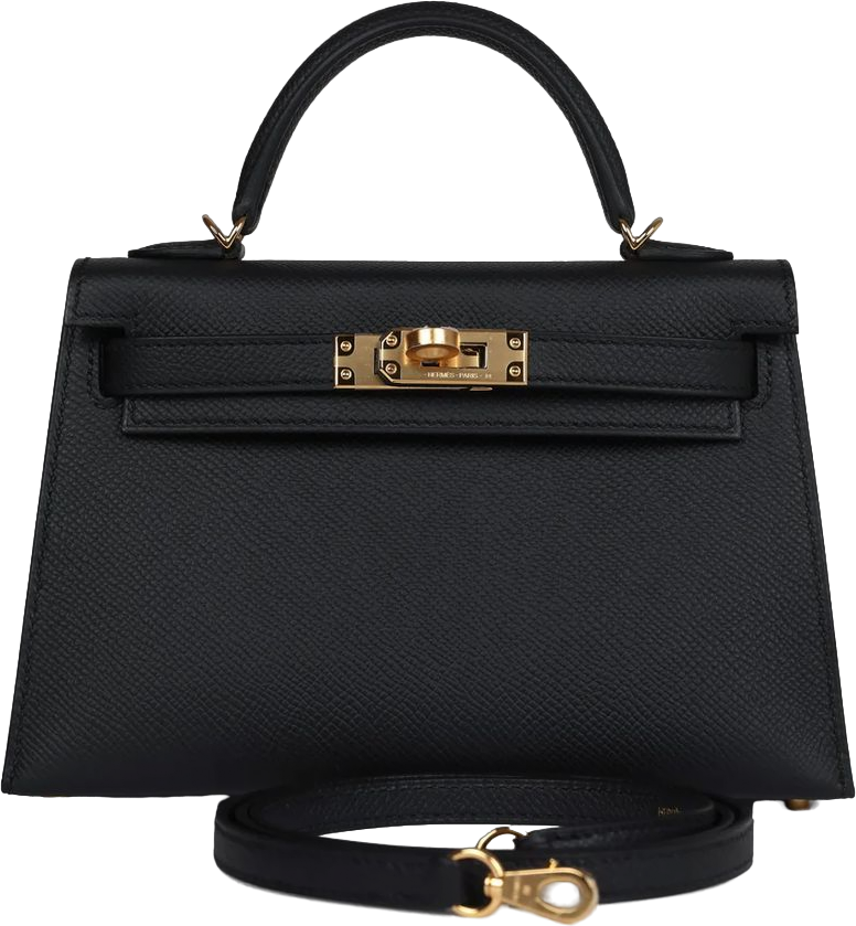 Hermes Kelly Sellier 20 Black Epsom Gold Hardware