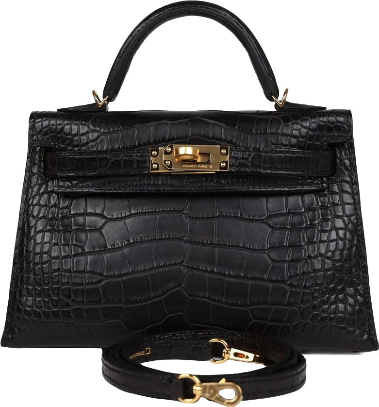 Hermes Kelly Sellier 20 Black Matte Alligator Gold Hardware