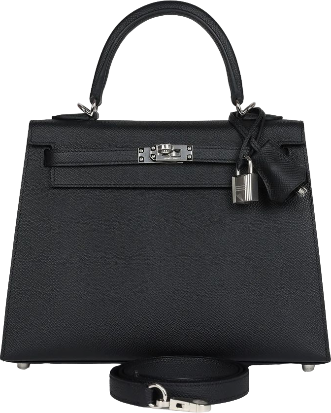 Hermes Kelly Sellier 25 Black Epsom Palladium Hardware