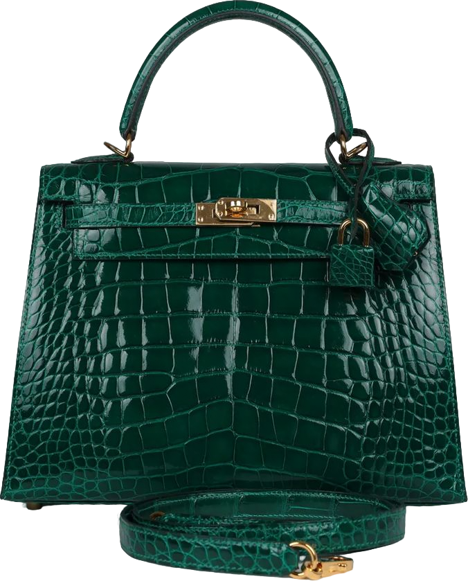 Hermes Kelly Sellier 25 Emerald Shiny Alligator Gold Hardware