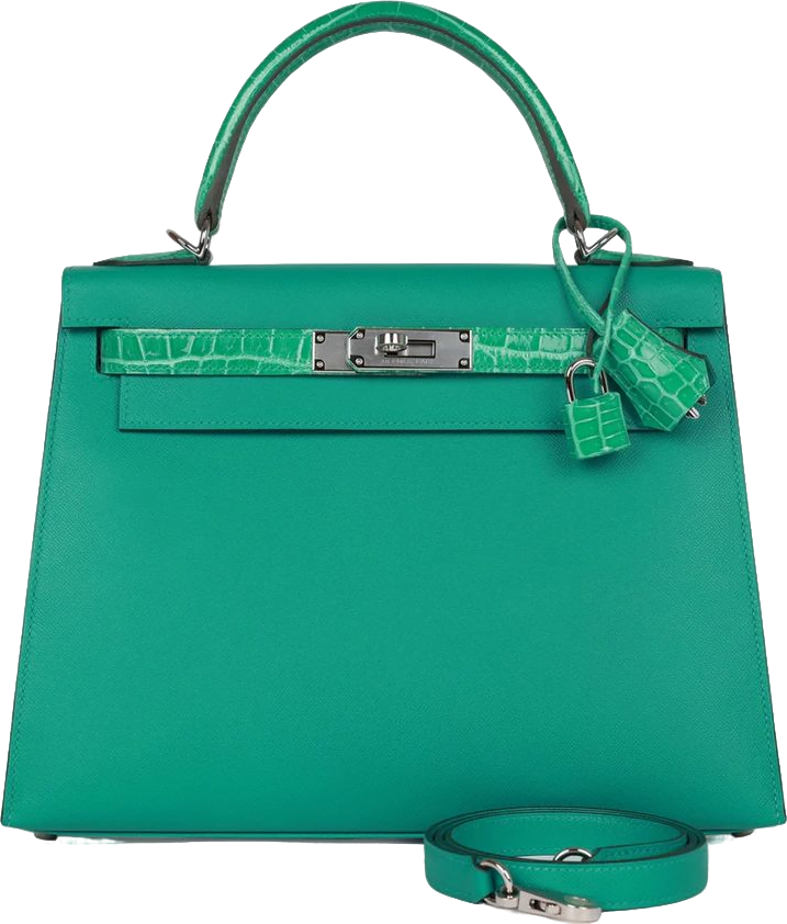 Hermes Kelly Sellier 28 Vert Verone Madame and Shiny Niloticus Crocodile Touch Palladium Hardware