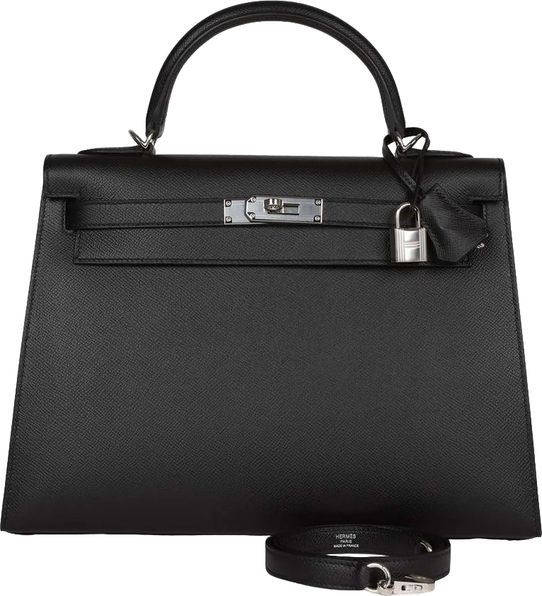 Hermes Kelly Sellier 32 Black Epsom Palladium Hardware