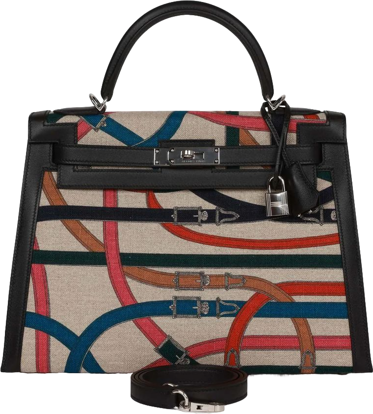 Hermes Kelly Sellier 32 Toile de Camp Cavalcadour Palladium Hardware