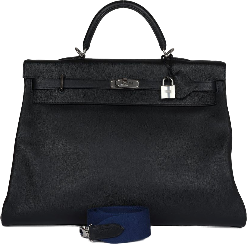 Hermes Kelly Voyage 50 Black Evercolor Palladium Hardware