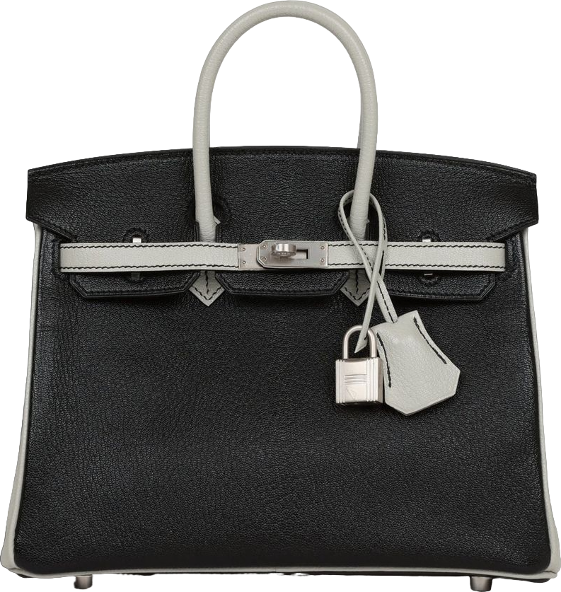 Hermes Special Order (HSS) Birkin 25 Black and Gris Perle Chèvre Brushed Palladium Hardware