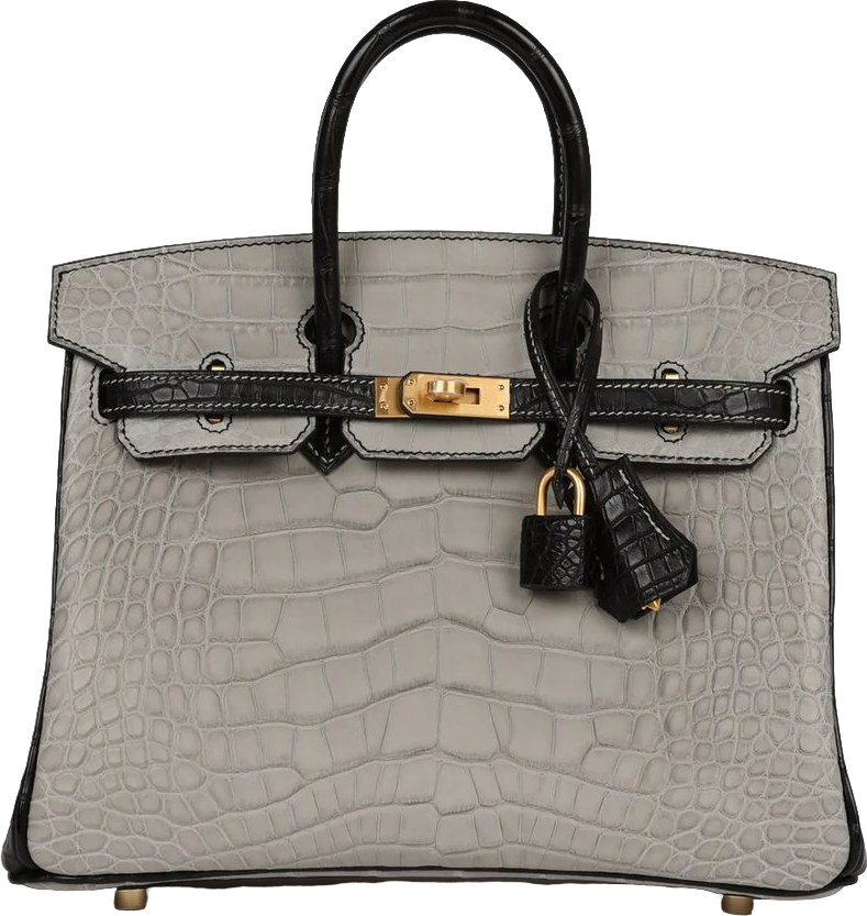 Hermes Special Order (HSS) Birkin 25 Gris Perle and Black Matte Alligator Mississippienis Brushed Gold Hardware