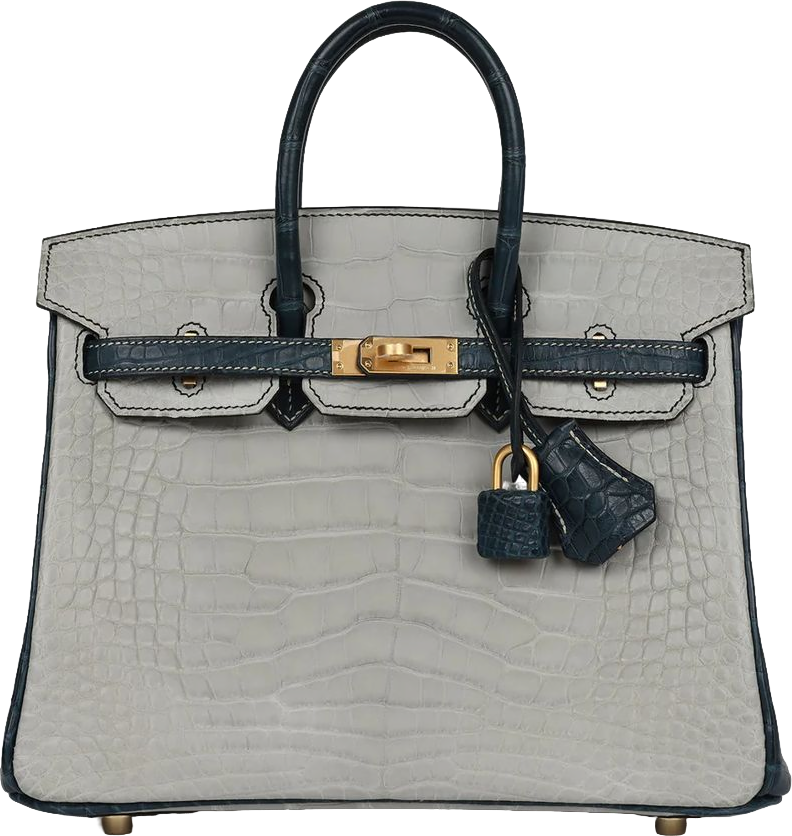 Hermes Special Order (HSS) Birkin 25 Gris Perle and Vert Rousseau Matte Alligator Brushed Gold Hardware