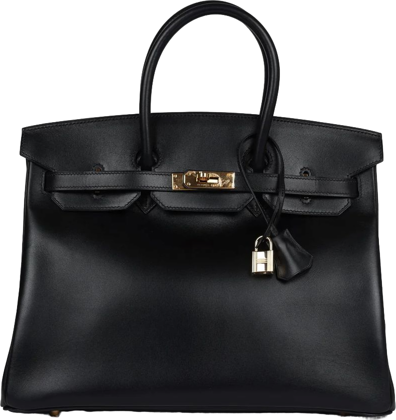 Vintage Hermes Birkin 35 Black Box Gold Hardware