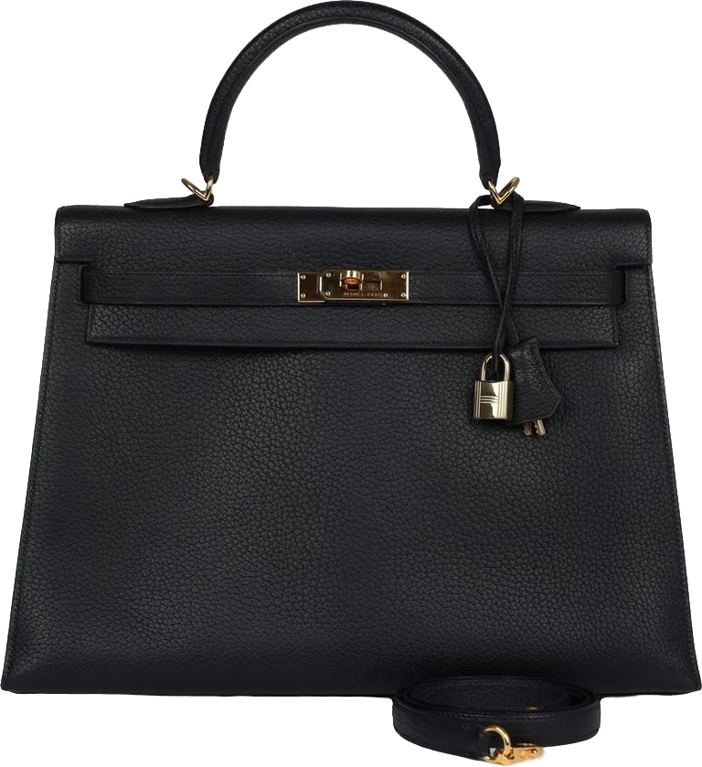 Vintage Hermes Kelly Sellier 35 Black Fjord Gold Hardware