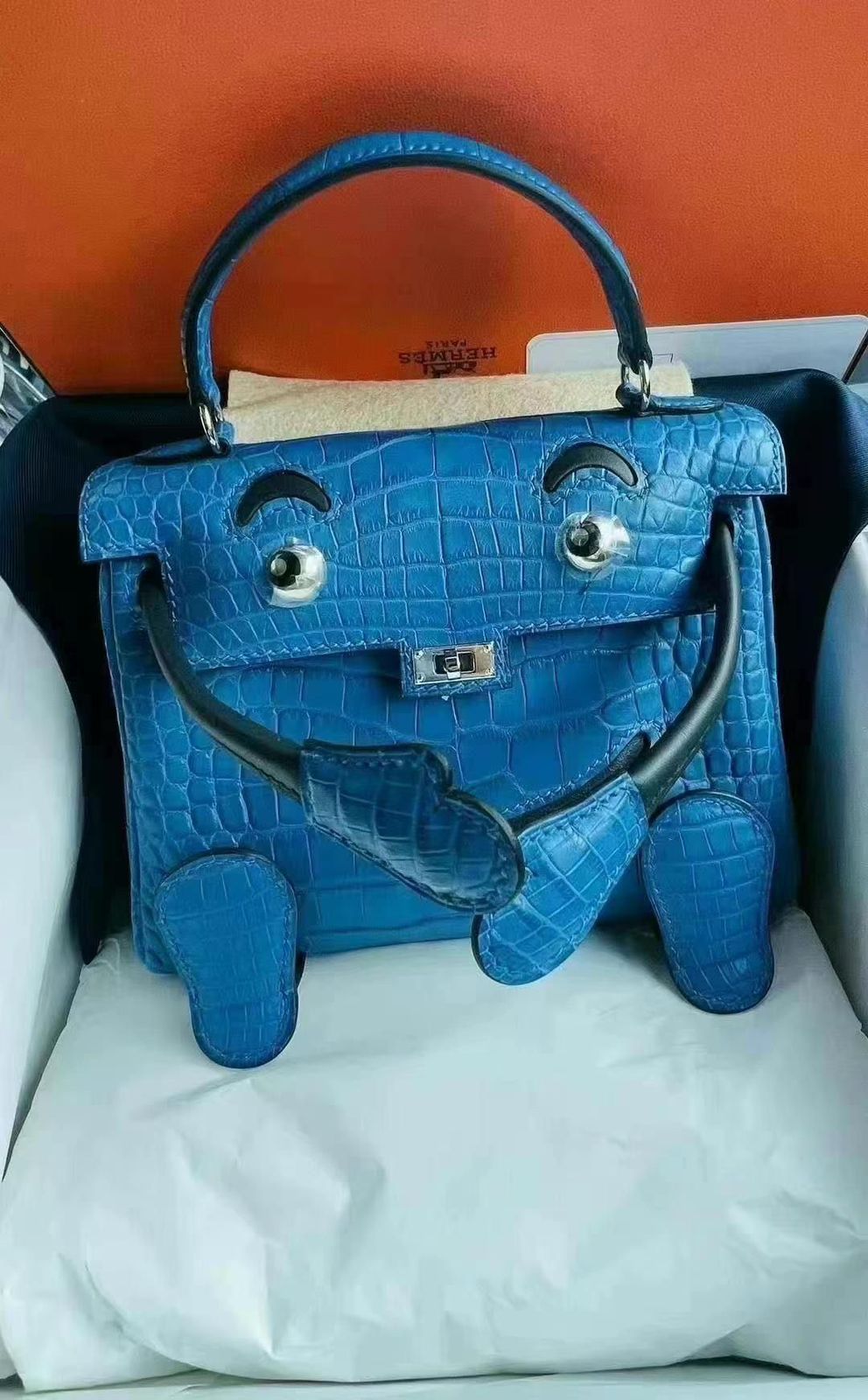 Hermes Kelly Doll Bleu Zellige / Matte Crocodile / phw